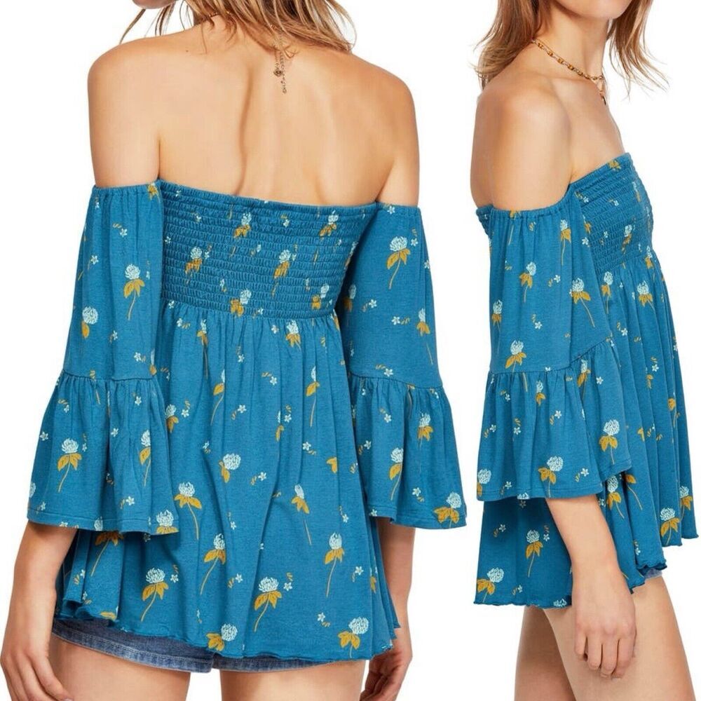 Free People Lana Off The Shoulder Tunic Size S Women's Floral Bell Sleeve Flowy‎